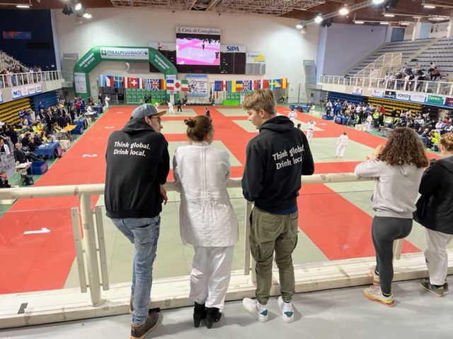 Blick von der Zuschauertribüne auf das Judoturnier